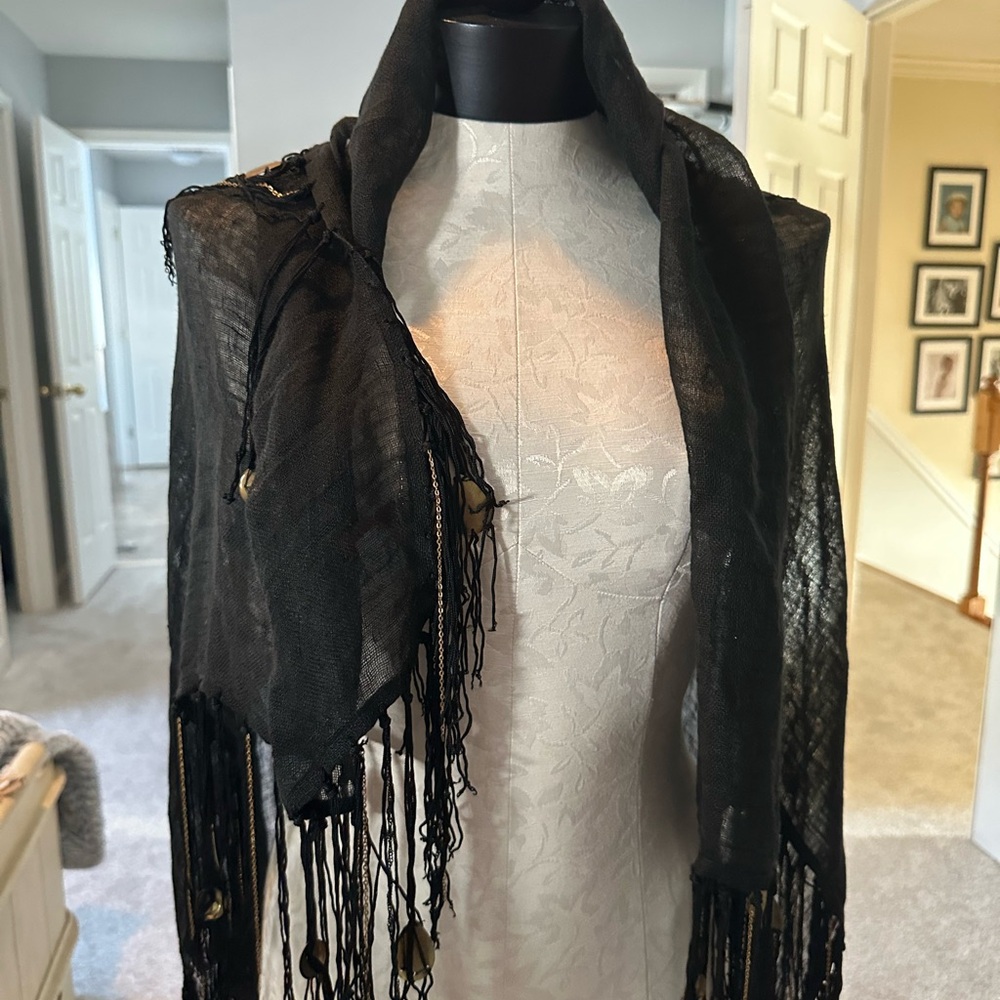 Echo Black Fringe Scarf